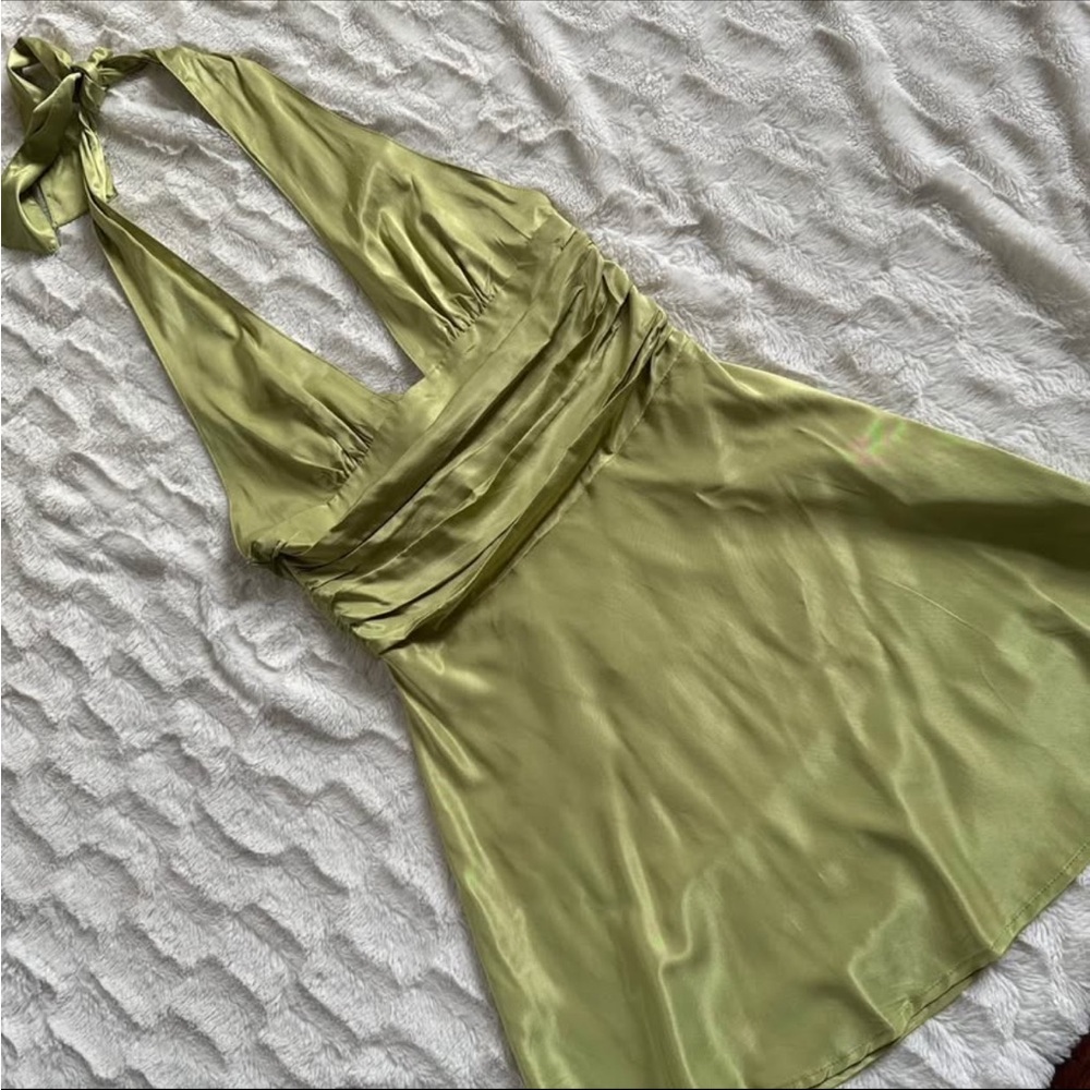 Sage Green Ruched Halter Sundress